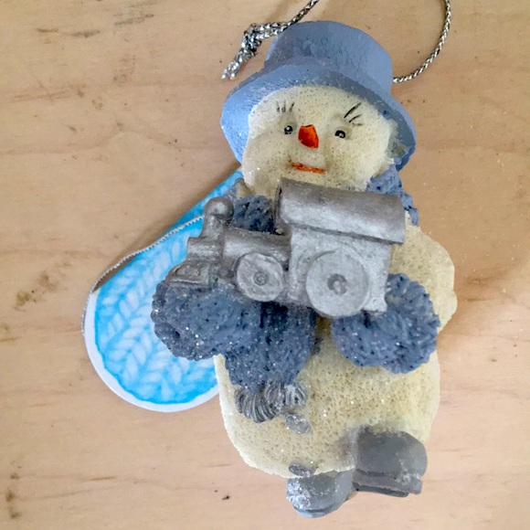 Buddy the Snowman with toy train Xmas ornament - Picture 1 of 2